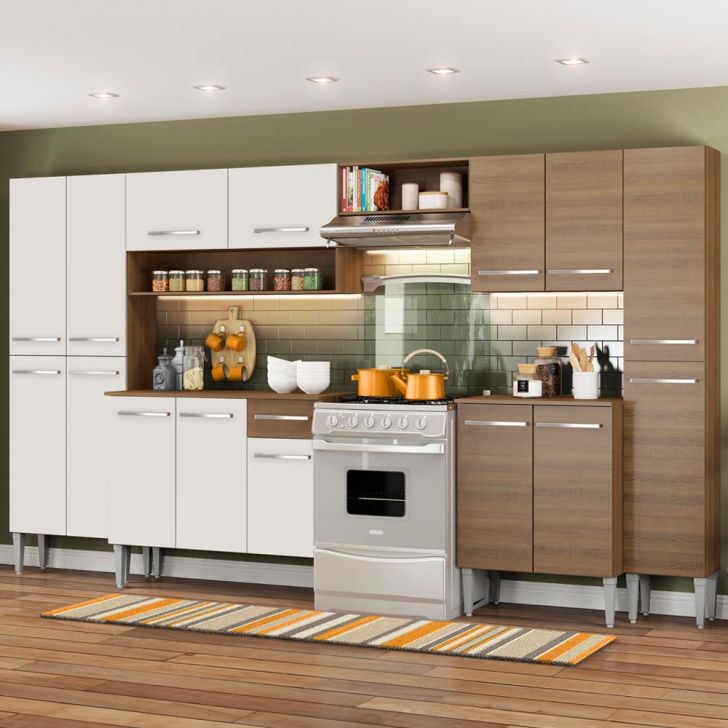 Cozinha Completa Madesa Emilly Joy com Armário e Balcão 15 Portas 1 Gaveta - Rustic/Branco