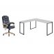 Conjunto de Mesa Kuadra II Branca 150 cm com Cadeira de Escritório Presidente Giratória com Relax Clark Preta e Dourada