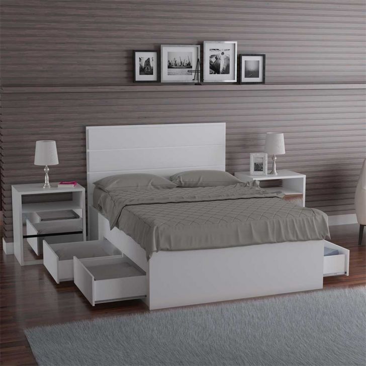 Cama De Casal 4 Gavetas Branco - Foscarini