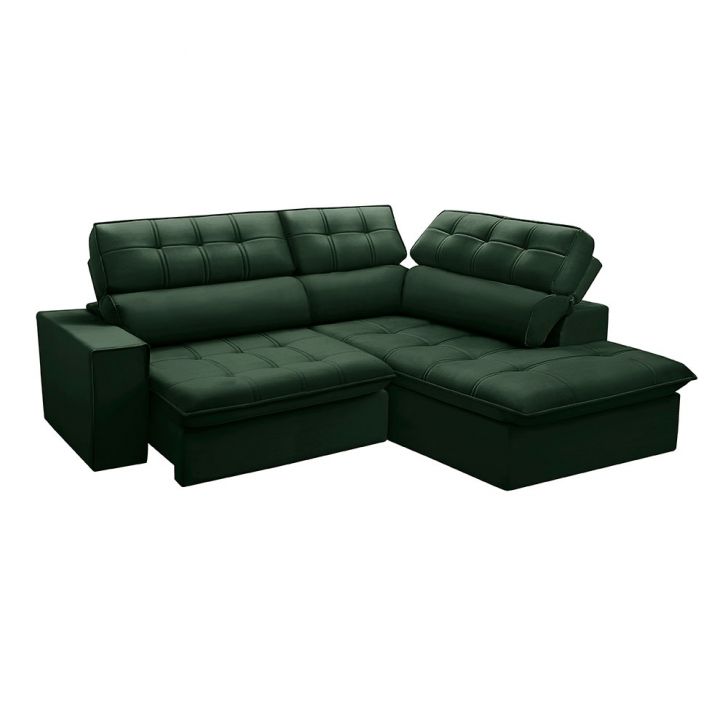 Image of Sofá 4 Lugares Retrátil E Reclinável Arezzo Com Chaise Direito Veludo Verde PLA-FE691UP96DUXMOB