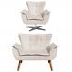 Kit Namoradeira 2 Lugares e 1 Poltrona Decorativa Giratória Cromada Opla Suede Bege - Ibiza