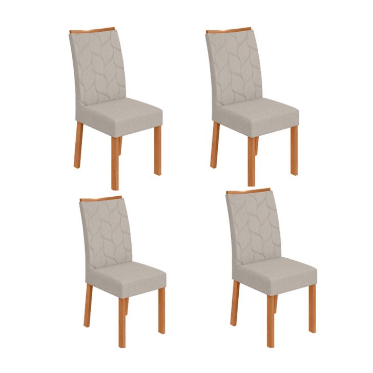 Conjunto com 4 Cadeiras Rayla Linho Cinza e Amêndoa