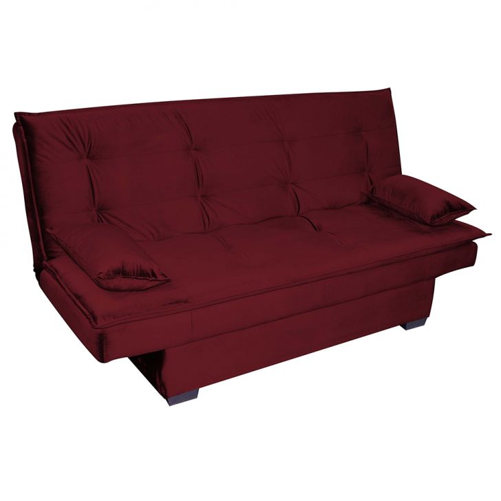 Sofá-Cama 3 Lugares Esmeralda Veludo Vermelho