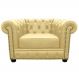 Poltrona Chesterfield com Pés Madeira Couro Bege G40 - Gran Belo