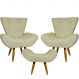 Kit 2 Poltronas Decorativas Para Sala Emilia + Puff Emilia Suede Bege Pé Castanho - Clique E Decore