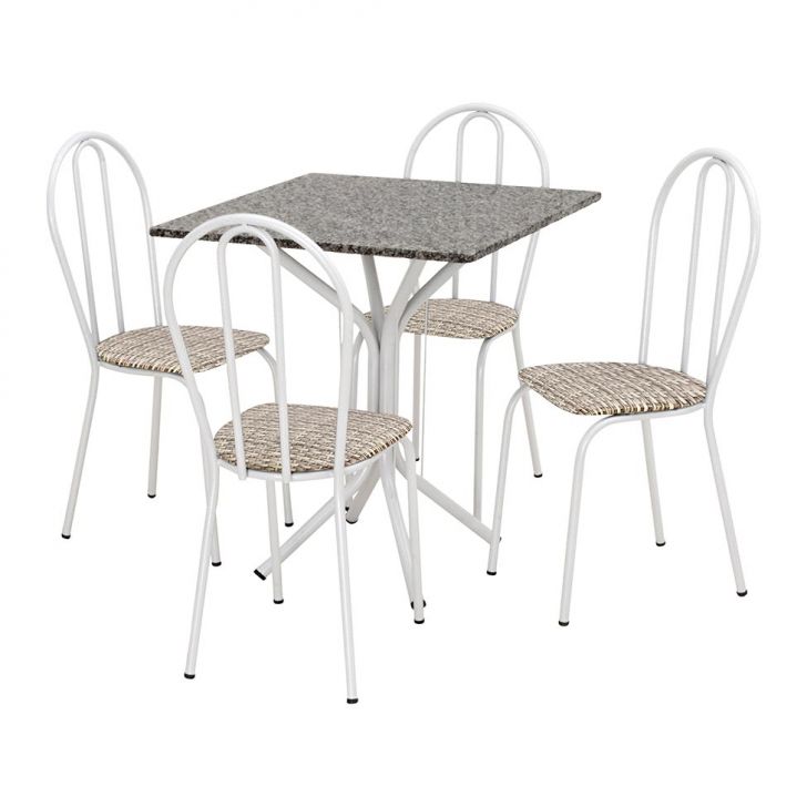 Conjunto De Mesa Thais Com 4 Cadeiras Branca Rattan