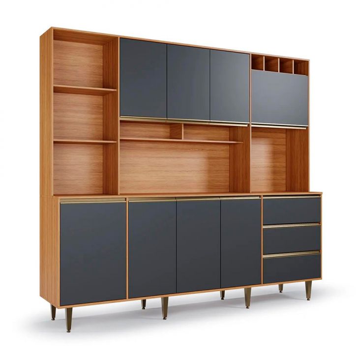 Armário de Cozinha Versatti 8 Portas 3 Gavetas Grafite e Freijó