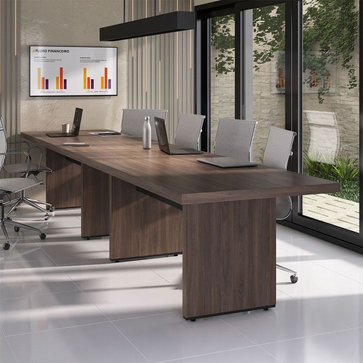 Conjunto de 2 Mesas de Escritório Executiva Marrom e Preto 204 cm