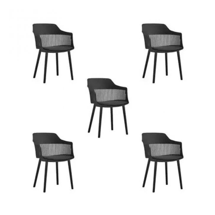 Kit 5 Cadeiras Marcela Montreal Em Polipropileno Assento Estofado Preto
