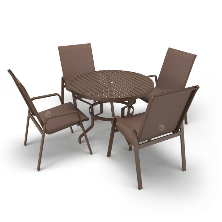 Mesa 4 cadeiras Ripado Piscina Alumínio Marrom e Tela Marrom