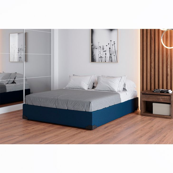 Base Para Cama Box Casal Joe Linho (36x138x188) Azul Marinho