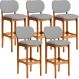 Kit 05 Banquetas Alta Para Cozinha Madeira Fixa Betta L02 Imbuia Facto Cinza - Lyam Decor