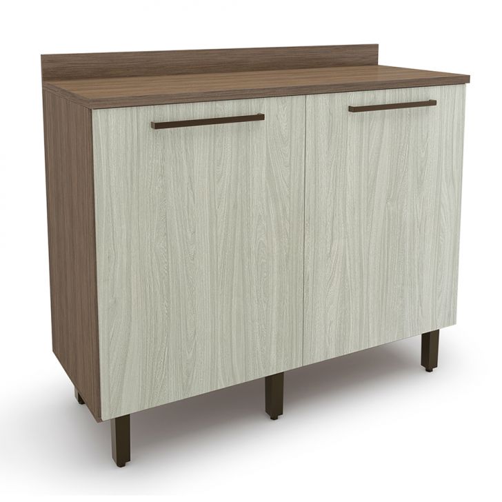 Balcão de Cozinha com Tampo Evolution 2 Portas Tannat e Legno Crema