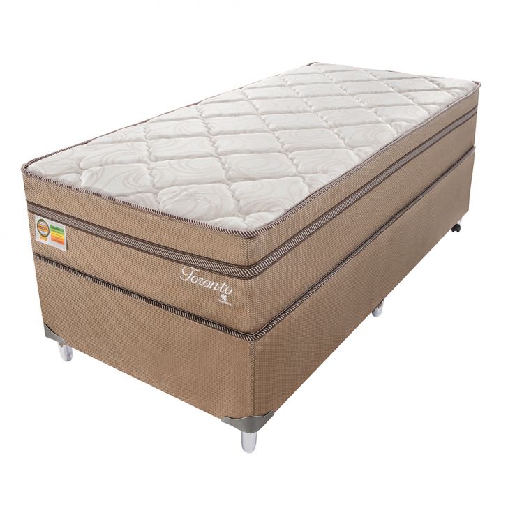 Cama Box Com Colchão Solteiro Toronto Mola Ensacada (70x88x188) Dourado E Bege