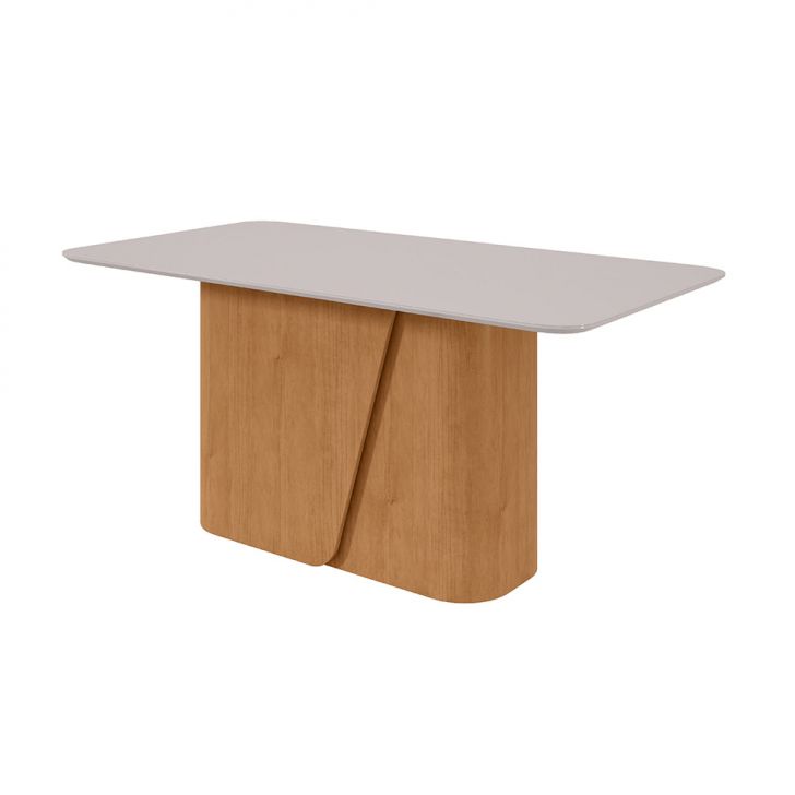 Mesa de Jantar Retangular com Tampo de MDF 25 mm e Vidro Luar I Off White e Amêndoa 170 cm