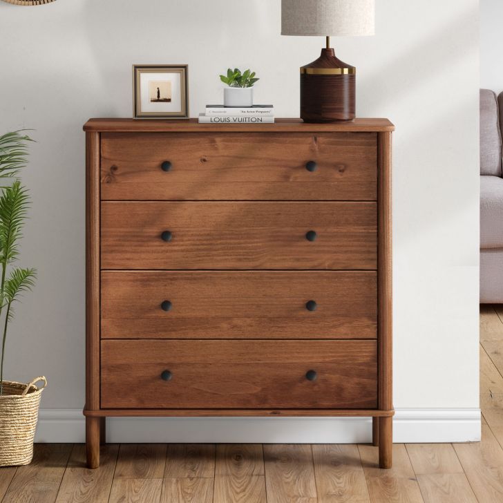Cômoda Aparador 4 Gav Telescópicas Pés Altos Madeira Apoana Castanho