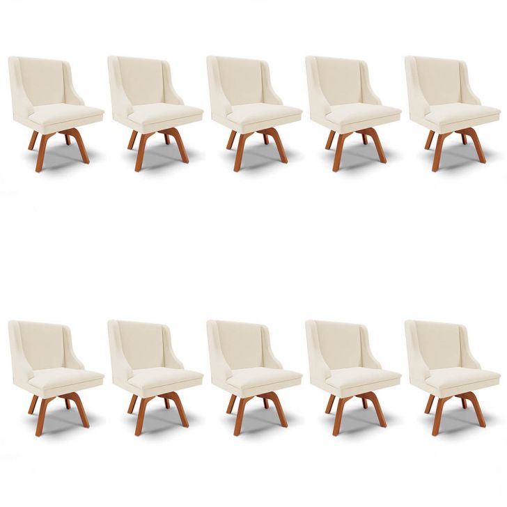 Kit 10 Cadeiras Estofadas Giratória para Sala de Jantar Lia Linho Bege - Ibiza