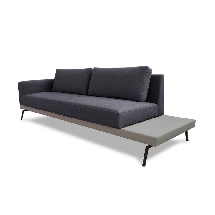 Sofá 4 Lugares Matteo Com Mesa De Apoio Direita Linho Cinza 260 Cm