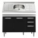 Balcão Gabinete Suécia com Pia Inox 120cm 3 Portas Branco/Preto - Lumil Móveis