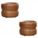 Kit 2 Puff Decorativo Sala de Estar Rene Debrum Couro Marrom Claro G72 - Gran Belo