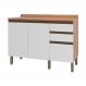 Balcão de Cozinha com Tampo 2 Portas e 3 Gavetas 120cm Multimóveis CR20398 Freijó/Branco
