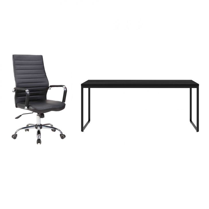 Conjunto de Mesa Studio 180 cm com Cadeira de Escritório Diretor Giratória Cleaner Preta