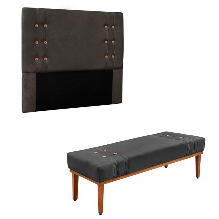 Conjunto de Cabeceira King com Recamier Gênova Suede Cinza