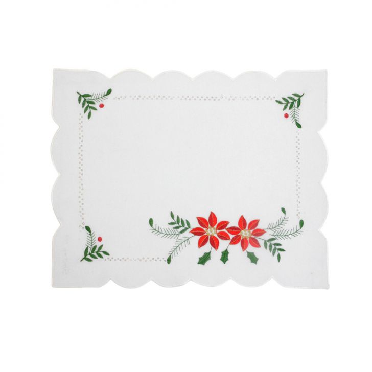 Jogo Americano Natalino Espressione Flores Branco e Vermelho