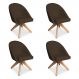 Kit 04 Poltronas Cadeira Giratória Bela Suede Marrom Base de Madeira - Pallazio