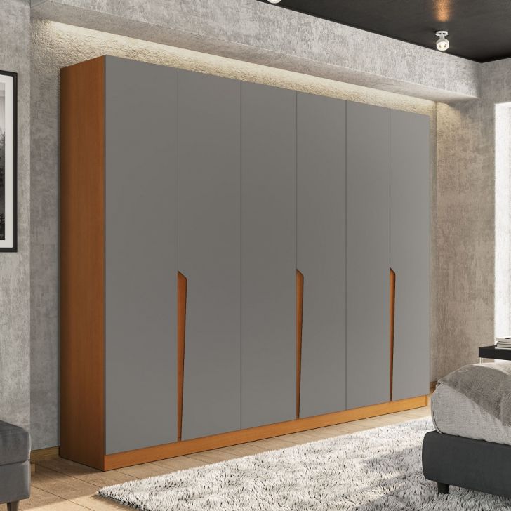 Guarda-roupa Casal Porto 6 Portas 4 Gavetas Freijó E Cinza