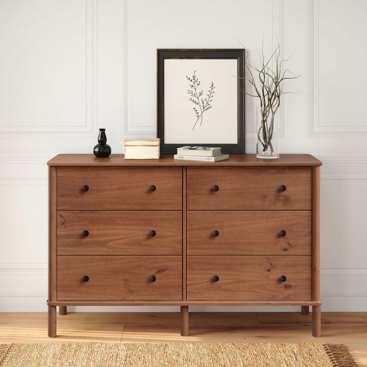 Cômoda para Quarto Madeira 6 Gavetas Moderna Apoana Castanho