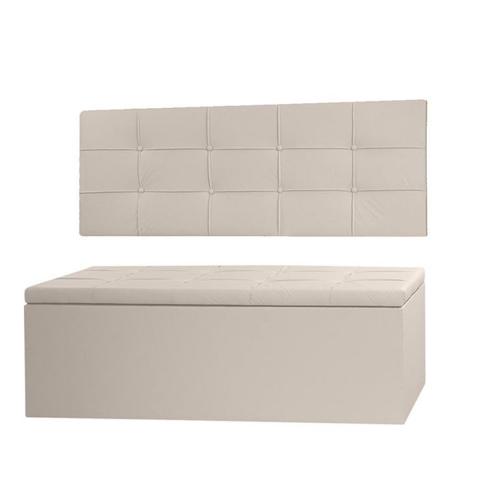 Kit Cabeceira Painel e Calçadeira Baú Casal 1,40m Roma Material Sintético Bege Dal Poz Estofados