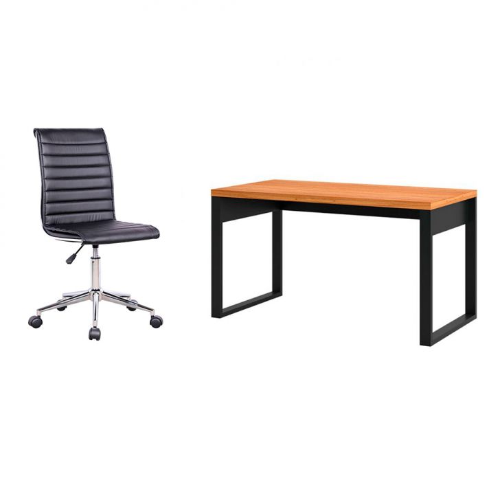 Conjunto de Mesa Anah Freijó com Cadeira de Escritório Secretária Giratória Marilyn Preta