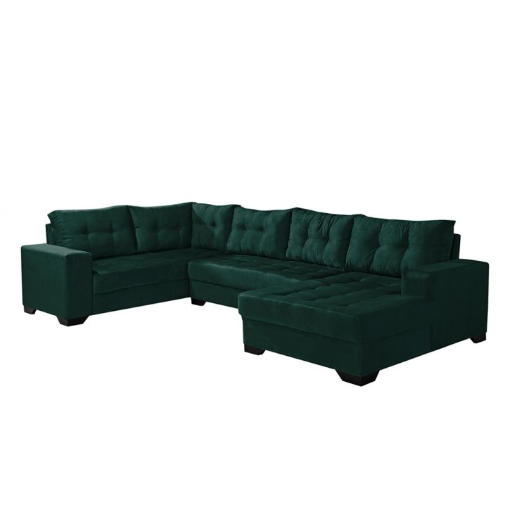 Image of Sofá De Canto 6 Lugares Bia Com Chaise Direito Suede Verde PLA-IM730UP86ENPMOB