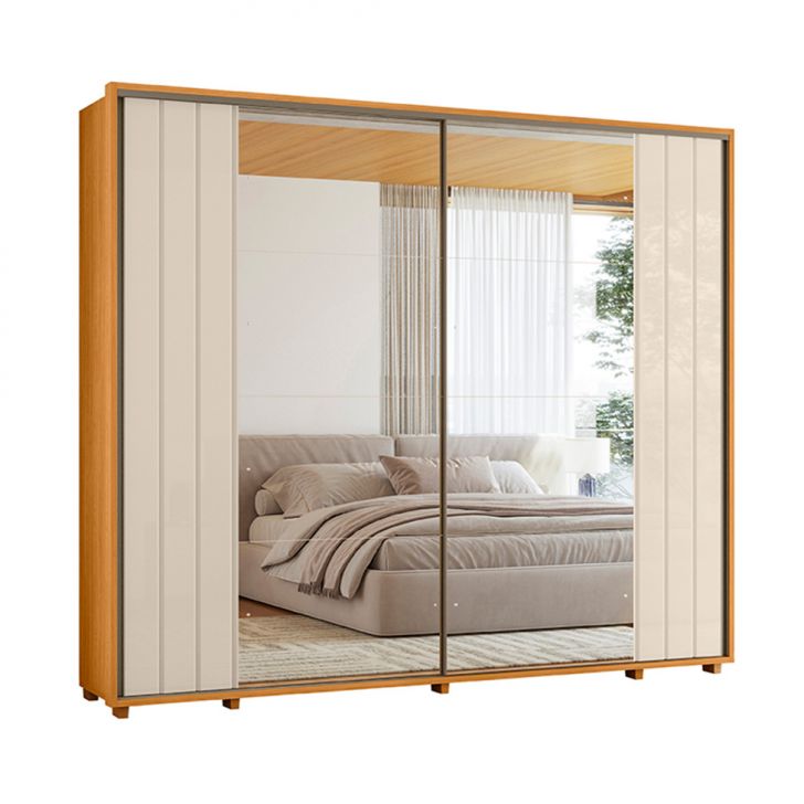 Guarda-roupa Casal Com 2 Espelhos Dali 2 Portas 8 Gavetas Cinamomo E Off White
