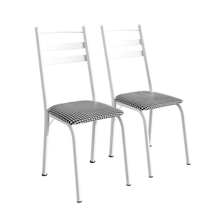 Conjunto com 2 Cadeiras Peters Revestimento Sintético Xadrez e Branco