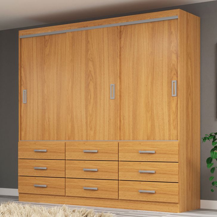 Guarda-roupa Casal Isabela 3 Portas 9 Gavetas Cinamomo