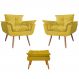 Combo 02 Poltronas decorativas mais um Puff Opalla Pés Palito Amarelo - DS Estofados