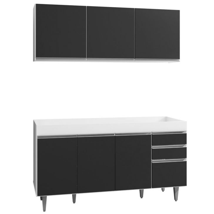Armário Aéreo Argélia e Balcão Gabinete de Pia Marrocos 150cm Branco/Preto - Lumil