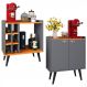 Kit Sala Jantar Cozinha Aparador Baden Adega Nicho Buffet Linea 2 Portas Puxador Concha Cantinho Café Cinza/Cinamomo - Lojas RPM