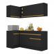 Armário de Cozinha Compacta de Canto com Rodapé Veneza Multimóveis V2092 Preto/Dourado