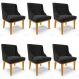 Kit 6 Cadeiras Estofadas para Sala de Jantar Base Fixa de Madeira Castanho Lia Suede Preto - Ibiza