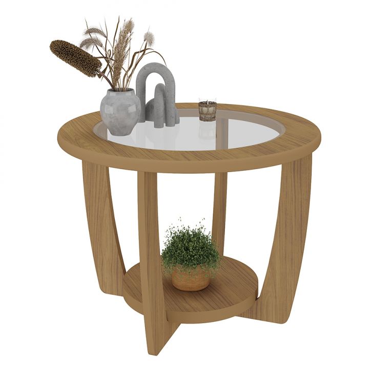 Mesa de Centro Redonda Curve Carvalho