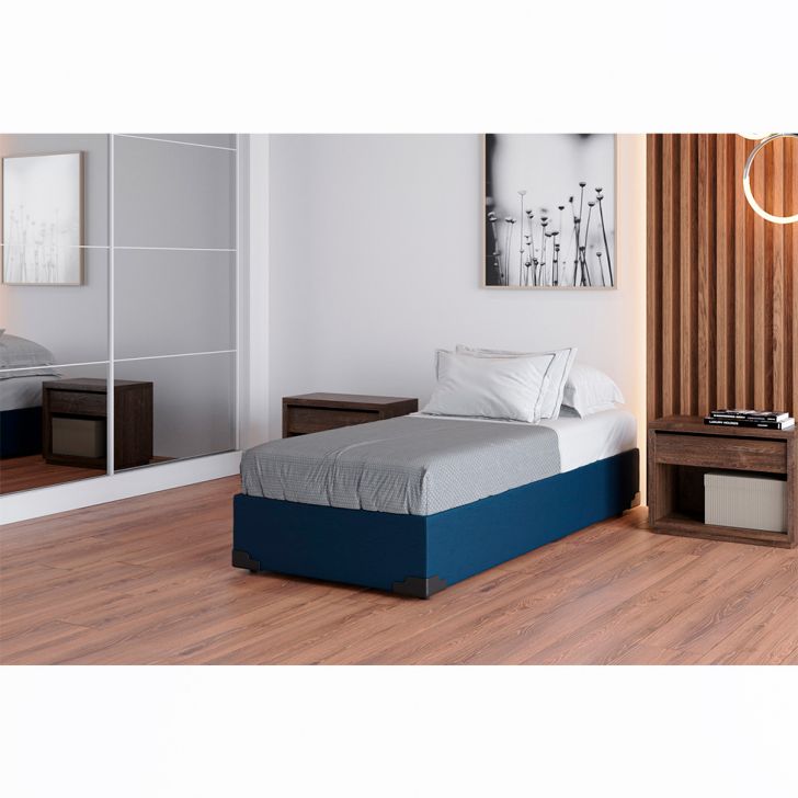 Base Para Cama Box Solteiro Joe Linho (36x88x188) Azul Marinho