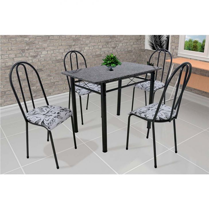 Conjunto De Mesa Com 4 Cadeiras Genebra Preto E Branco