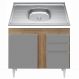 Balcão Gabinete Com Pia Inox 100cm 2 Portas 2 Gavetas Luziania Castanho/Cinza - Lumil