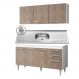 Armário Aéreo Parma e Balcão Gabinete Pia Inox Lisboa 150cm Branco/Castanho - Lumil Móveis