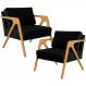 Kit 02 Poltronas Decorativa Para Sala Estar Pietra Estrutura De Madeira L02 Linho Chumbo - Lyam Decor