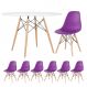 Mesa redonda Eames 120 cm + 6 cadeiras Eiffel DSW Mesa branco com cadeiras roxo