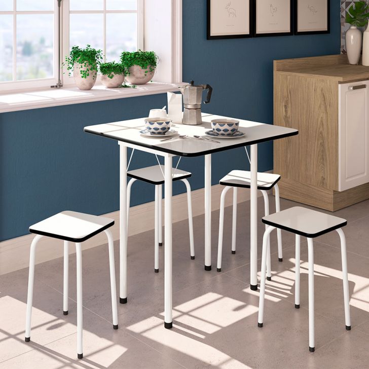 Conjunto De Mesa De Cozinha Dobrável Com 4 Lugares Asti Branco E Preto